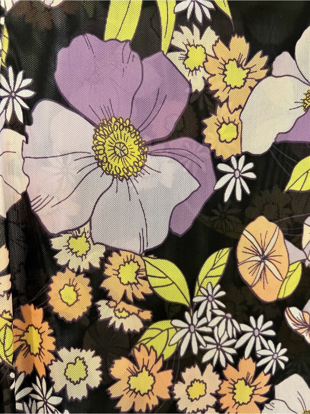 AFRM Floral Sleeveless Mock Neck Mesh Top - Black & Lavender, Size L - Picture 3 of 6